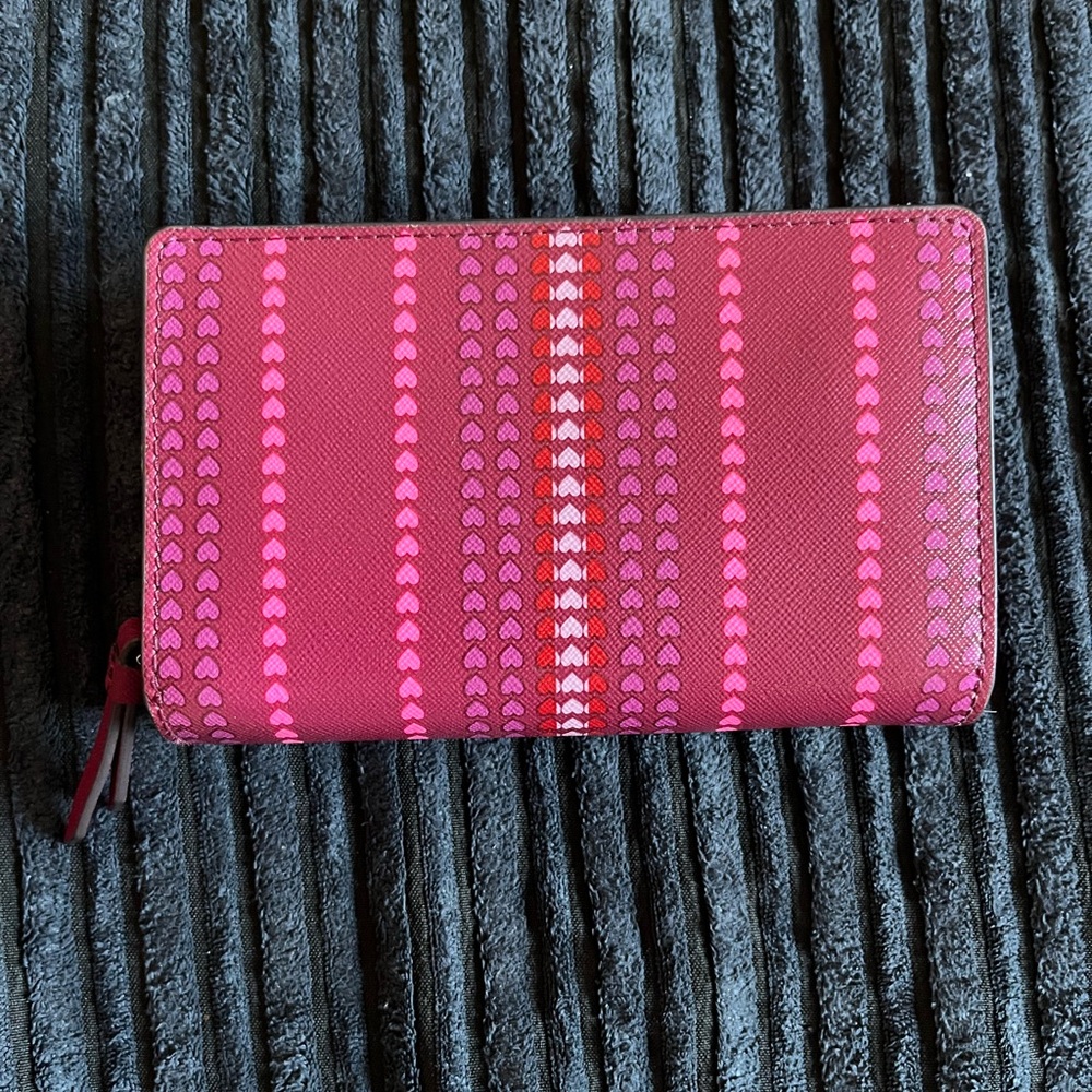 kate spade pink and red heart Stripe Zip Wallet - Picture 2 of 4
